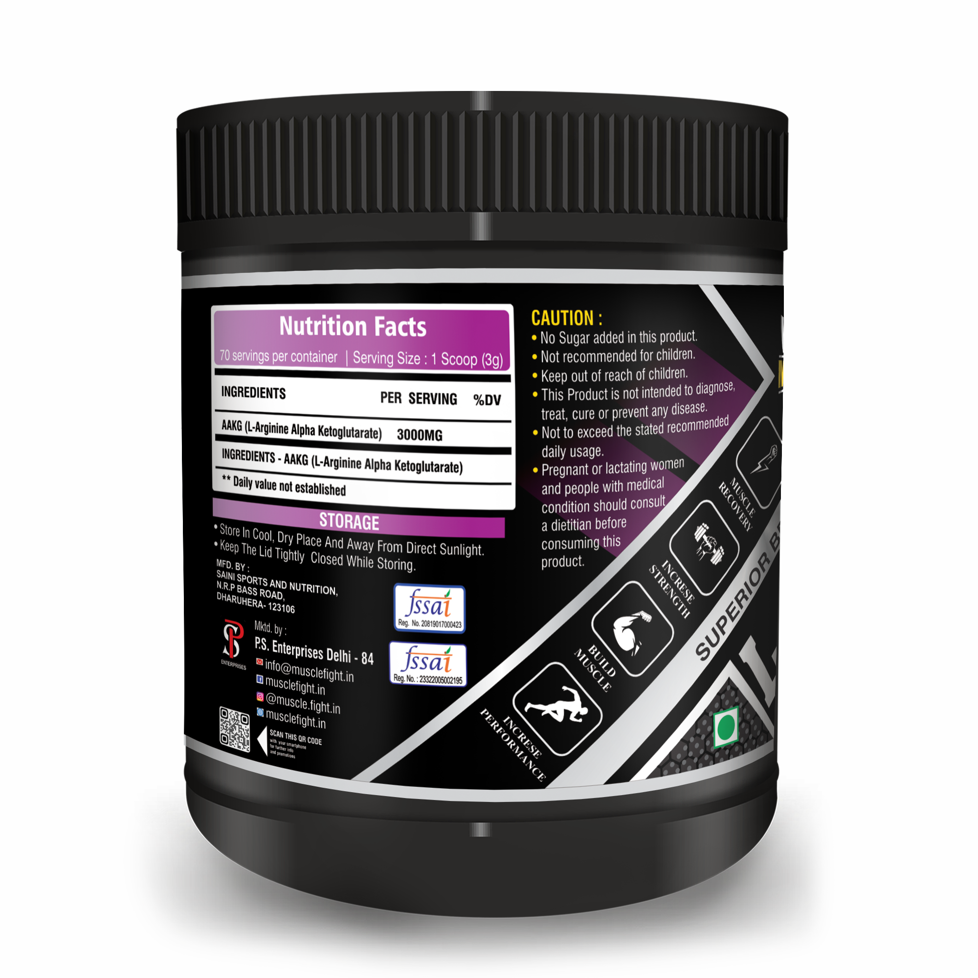 purvit Muscle Fight LArginine Aakg Raw Unflavored 210g Health